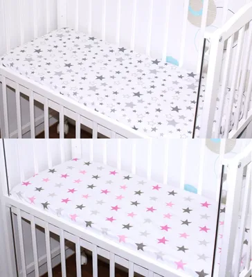 Produktbild von Spannbettlaken 2er- Pack für Baby Beistellbett Wiege Bettlaken 40x90 Baumwolle - 20. Star Hell + Star Rosa