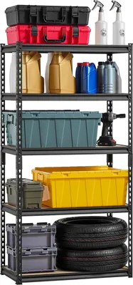 Obrázek produktu pro Dílenský regál VEVOR, 907 kg, 5úrovňové garážové regály, 406 x 813 x 1596 mm, univerzální regál, ideální do kuchyně, skladu, sklepa, černý