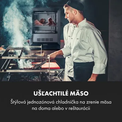 Obrázok produktu pre Klarstein Chladnička na suché zrenie, 1-zónová chladnička s presklenými dverami, na vnútorné aj vonkajšie použitie s LED osvetlením, voľne stojaca alebo vstavaná chladnička, teplotný rozsah, 1-25 °C, 98 l