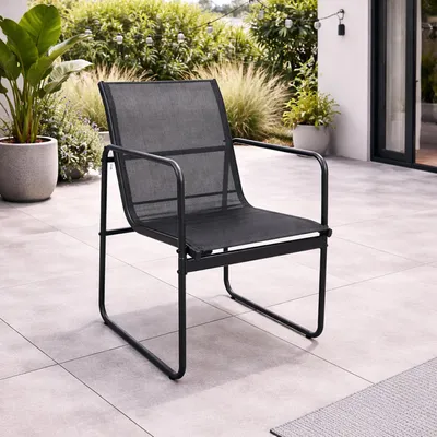 Gartenstuhl Gartensessel Outdoorstuhl Lounge Sessel Vollstahl Textilen Schwarz