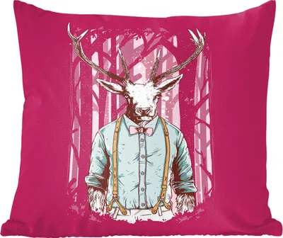 Produktbild von MuchoWow® Zierkissen Sofakissen Wohnzimmer Dekokissen 50x50 cm Jahrgang - Hirsch - Wald - Komfort - Sofakissen