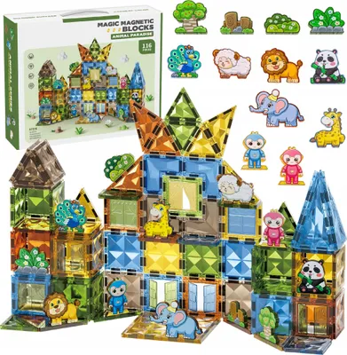 Zdjęcie produktu dla Magnetyczne Klocki Konstrukcyjne Dla Dzieci Zoo Zwierzątka Figurki 116 El
