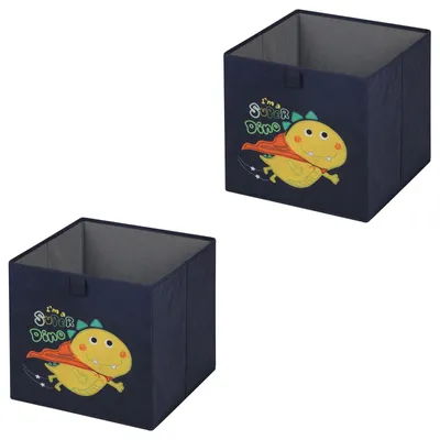 Produktbild von Faltbox DINO-2 im 2er Set - Aufbewahrungsbox für Kinderzimmer, Spielzeugkiste, Ordnungsbox Stoffbox, Regalbox mit Dinosaurier Motiv 32x32cm