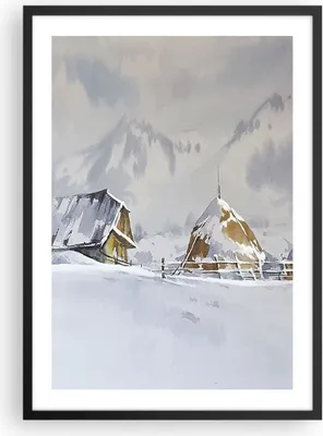 Produktbild von Gerahmtes Poster - Schwarzer Rahmen - Haus Berge Schnee - 50x70 cm - Wand Bild - Wanddeko - Wandbilder - Kunstposter - Wandposter - Bilderrahmen - Bilder - Kunstdruck - P2BPA50x70-4806