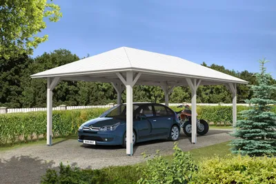 Produktbild von Einzelcarport SKAN HOLZ Taunus mit Pfostenankern 439x786 cm weiß