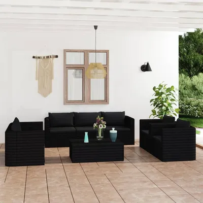 Obrázok produktu pre Maison Exclusive – 9-dielna záhradná súprava s vankúšmi z polyrotangu v čiernej farbe