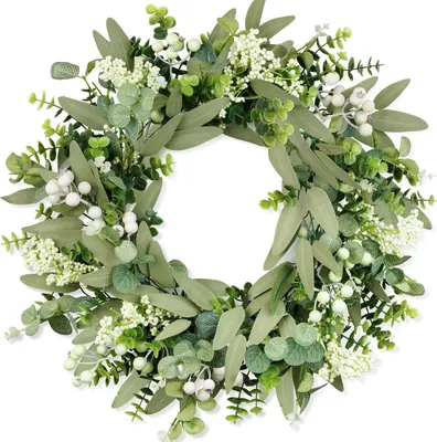 Produktbild von Eukalyptus-Kranz für die Haustür, 46 cm/18 Zoll grüner Frühlings-Sommer-Kranz, lebensechte künstliche kleine Türkranz-Dekoration für Bauernhaus