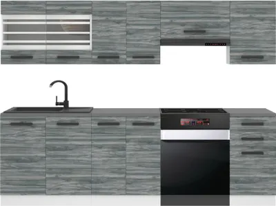 Produktbild von Belini Küchenzeile Küchenblock Lily - Küchenmöbel 240 cm Einbauküche Vollausstattung ohne Elektrogeräten mit Hängeschränke und Unterschränke, ohne Arbeitsplatten, Glamour Wood