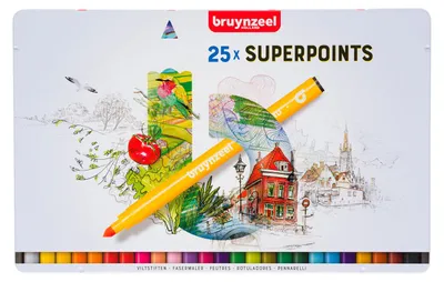 Produktbild von Bruynzeel Filzstifte Superpunkt Set 25 Farben mit Radierstift