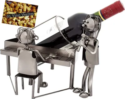 Image de BRUBAKER Porte-bouteilles de vin Duo avec chanteur au piano - Porte-bouteilles en métal avec carte de vœux pour cadeau de vin