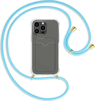 Produktbild von Handykette Backcover-Schutzhülle mit Band (Metall goldfarben) für Apple iPhone 14 Pro Max (6.7'') - himmelblau