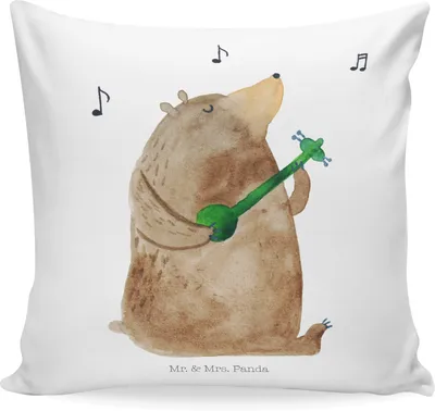 Produktbild von Mr. & Mrs. Panda Kissen 40x40 Bär Gitarre - Weiß - Geschenk, Polster, Teddy, Kuschel, Sofakissen, Dekokissen, Deko, für sofa