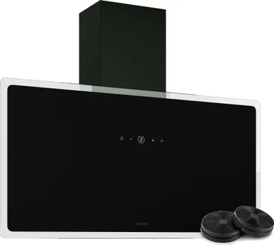Image de Klarstein AlizeEdge Hotte Murale - 90cm Hotte Aspirante, Design Plat, 487 m³/h, A+ Énergie, Éclairage LED, Silencieuse 38 dB, Tactile, Aluminium & Charbon, Noir