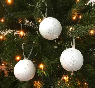Produktbild von Christbaumkugeln Schneeball Weiß 12 Stück Bruchfest Weihnachtsbaumkugeln 6cm