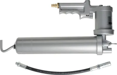A pneumatic grease gun with a hose, shown against a white background.