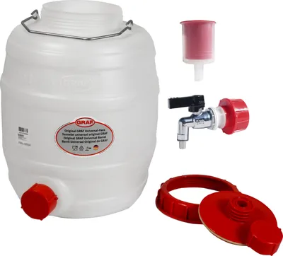 Produktbild von Graf Getränkefass Rund 15 Liter Messing Auslaufhahn 1/2" mit Gärspund