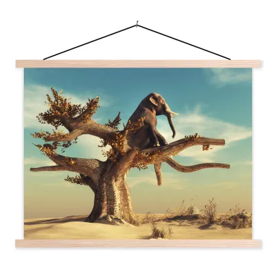 Produktbild von MuchoWow® Textilposter Elefant - Baum - Natur - Wüste 40x30 cm mit holzfarbenen Rahmen - Bilder