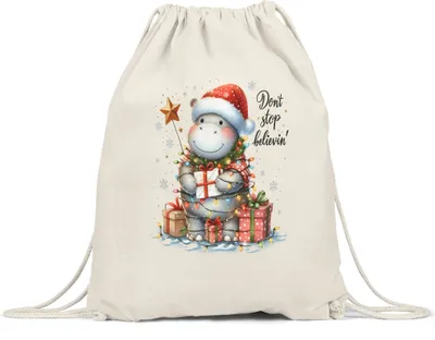 Produktbild von Don't Stop Believin' Lustiges Nilpferdmotiv Turnbeutel Geschenkidee witziges Design Weihnachten