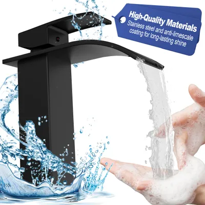 Produktbild von LZQ Wasserfall Wasserhahn Küche Schwarze Küchenarmatur Spültischarmatur Armatur Einhebel Edelstahl Tropffrei Modern Design für Küchenspüle und Spüle