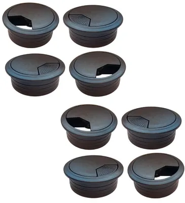 Produktbild von 8er Set Kabeldurchführung Schreibtisch 80mm - Farbe [schwarz] - Kabeldurchlass mit Staubdichtung für diverse Büro Schreibtische & Arbeitsplatten | runde Kabeldose aus ABS Kunststoff |  Kabelauslass