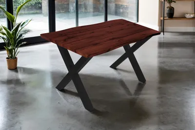 Produktbild von Esstisch 140x80 cm Baumkante Holz Nussbaum-Optik X-Gestell Metall schwarz JOSY