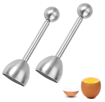 Imagen del producto de Abrehuevos, 2 unidades, esféricos, de acero inoxidable, para huevos duros y blandos