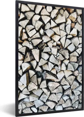 Produktbild von MuchoWow® Gerahmtes Poster Holz - Kamin - Winter 60x90 cm - Poster mit Schwarzem Bilderrahmen Wandposter Rahmen Foto Bilder - Kunst