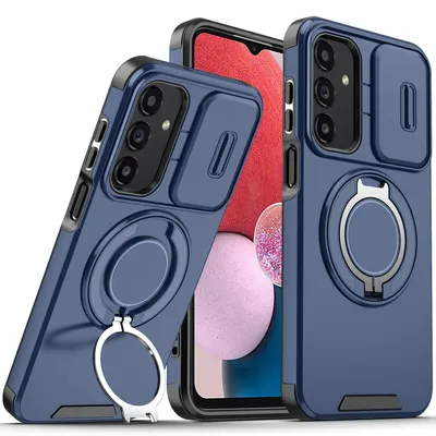 Obrázek produktu pro Dvouvrstvé pouzdro pro Samsung Galaxy A04s / A13 5G/4G, s posuvným krytem fotoaparátu a magnetickým kroužkovým stojánkem Modrý