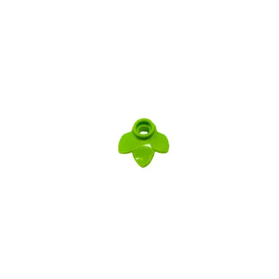 A single green LEGO® flower piece with three petals and a central hole.