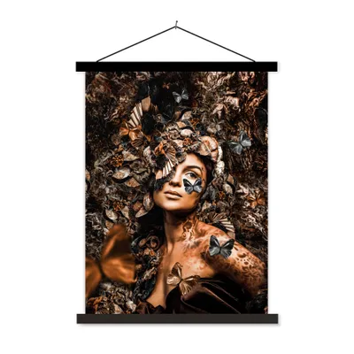 Produktbild von MuchoWow® Textilposter Schmetterling - Frau - Luxus 120x160 cm mit schwarzem Rahmen - Magnetischer