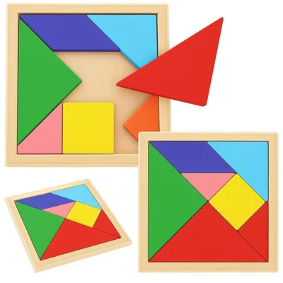 Zdjęcie produktu dla Tangram gra logiczna układanka drewniana puzzle kreatywne klocki dla dzieci 11x11 cm 7 elementów edukacyjna