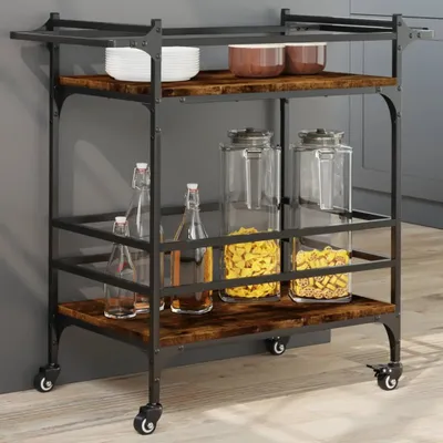 Produktbild von Design Küchenwagen Räuchereiche 82x40x78,5 cm Holzwerkstoff, Servierwagen 2024 Neu