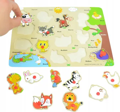 Zdjęcie produktu dla Puzzle Drewniane Układanka Zwierzęta Pinezki