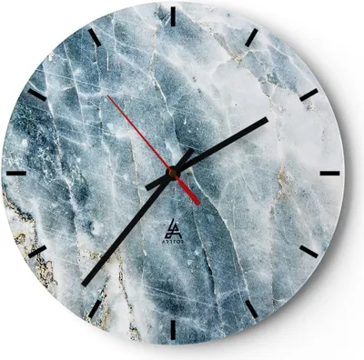 Produktbild von Wanduhr - Rund - Glasuhr -  Nachahmung Stein Marmor - 30x30cm - Schleichendes Uhrwerk - Lautlos - zum Aufhängen bereit - Dekoration Modern - Wanddekoration aus Glas - C3AR30x30-4366