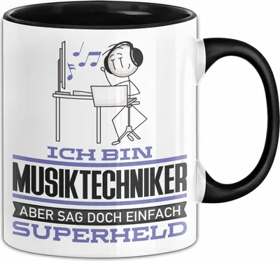 Produktbild von Musiktechniker Geschenk Tasse Ich Bin Musiktechniker Aber Sag Doch Einfach Superheld Lustige Geschenkdiee für Musiktechniker Kaffee-Becher (Schwarz)