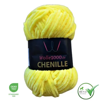 Produktbild von Wolle1000 Chenille - 14 GELB - 100g - weiches Chenille Garn / Kuschelwolle