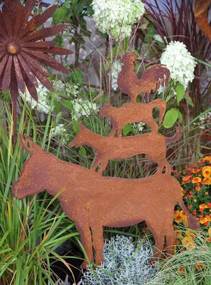 Produktbild von Gartenstecker Bremer Stadtmusikanten Tierpyramide Metall Rost Gartendeko Edelrost 40cm