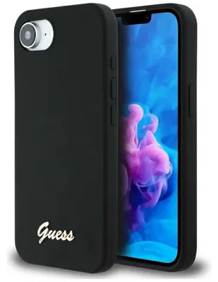 Obrázek produktu pro Guess Silicone Script Metal Logo MagSafe - Pouzdro na iPhone 16e (černé)