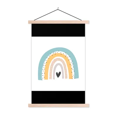 Produktbild von MuchoWow® Textilposter Regenbogen - Mädchen - Jungen - Herz - Pastell 40x60 cm mit holzfarbenen Rahmen - Poster