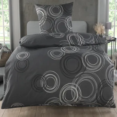 Produktbild von Bettwäsche 155x220 Baumwolle Sets, Kreismuster Bettbezug 155 x 220 cm, Kissenbezug 80x80 cm, Renforcé, Bettwäsche mit Reißverschluss