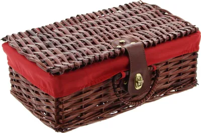 Produktbild von Geschenkiste Koffer Weide braun roter Stoff – Aufbewahrung
