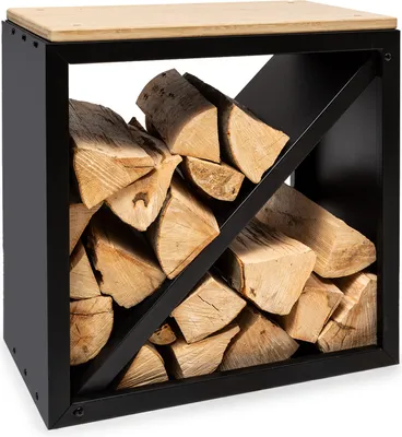 Obrázek produktu pro blumfeldt Kindlewood, praktický úložný prostor na dřevo, úložný prostor na dřevo, ocelový úložný box, rustikální, bambusový talíř, 57 x 56 x 36 cm, rezavá barva