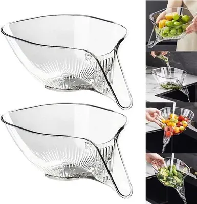 Image de Famanu : Assiettes égouttoirs, lot de 2 - Assiettes égouttoirs multifonctionnelles, de couleur transparente