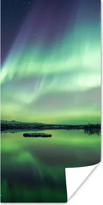 Produktbild von MuchoWow® Poster Nordlicht - See - Island - Grün - Wald - Schnee 80x160 cm - Kinderzimmer