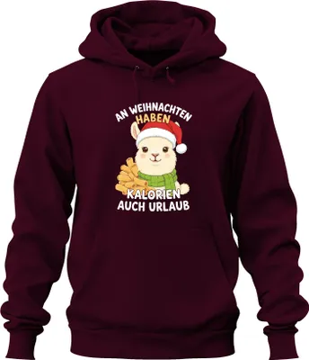 Produktbild von An Weihnachten haben Kalorien Urlaub Alpaka lustig Geschenk Uni Hoodie Kapuzenpullover, Burgundy, M