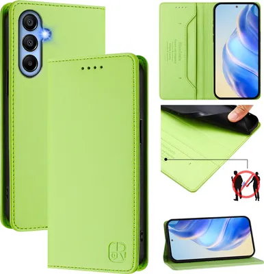 Produktbild von Lederhülle für Samsung Galaxy A15 5G / A15 4G Hülle Flip Brieftasche Kartenfächern Ständer Schutzhülle Grün