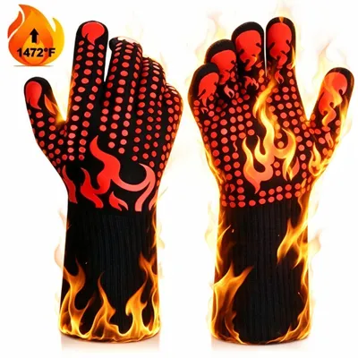 Produktbild von Grillhandschuhe, hitzebeständig bis 800°C, Ofenhandschuh, Kochhandschuhe, Backhandschuhe, für BBQ, Kochen, Backen