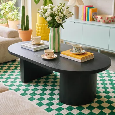Immagine prodotto di Tavolino da caffè ovale moderno da 120 cm con effetto legno nero - Oviala Trinity