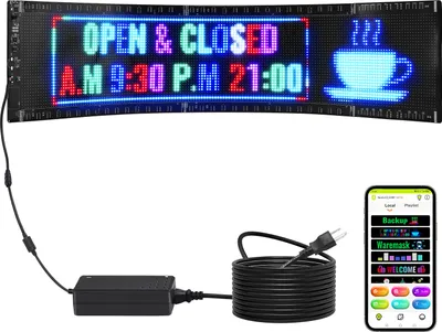 Produktbild von VEVOR Programmierbares LED-Schild, P5-Vollfarb-LED-Scrolling-Panel, DIY-Anzeigetafel mit Benutzerdefiniertem Textanimationsmuster, Bluetooth-App-Steuerung, Nachrichten-Ladenschild 83,5 x 20 cm