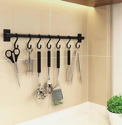 Produktbild von Hakenleiste Küche Hakenleiste Küchenhelfer Hängeleiste Küchenhalter Hängeleiste Bad Hakenleiste Pfannenhalt (30cm-5 Haken)